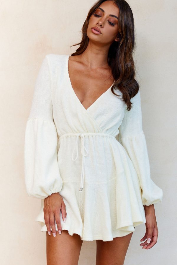 Annalise Long Sleeve Drawstring Knit Dress White Online now