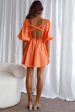 Always Dreaming Puff Sleeve Structured V-Neckline Mini Dress Tangerine For Discount