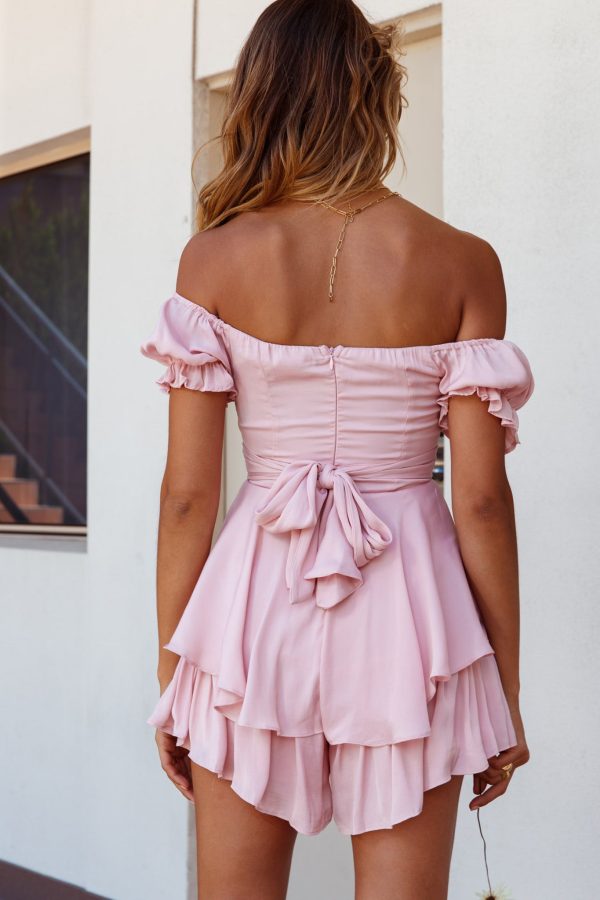 Linka Off-Shoulder Tie Back Romper Blush For Cheap