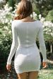 Bobbi Long Sleeve Ruched Side Ribbed Dress White Fashion