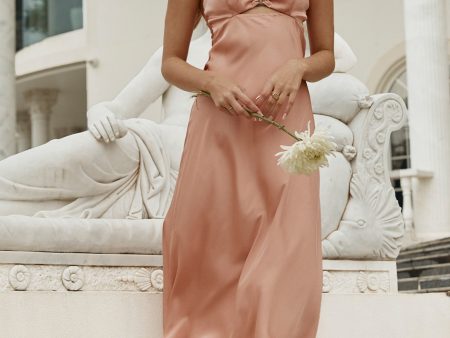 Melancholy Resin Buckle Satin Midi Dress Peach Online