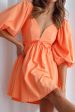 Always Dreaming Puff Sleeve Structured V-Neckline Mini Dress Tangerine For Discount