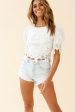 Tori Puff Sleeve Lace Trim Top White Online now