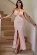 All That Glitters Front Split Tied Back Maxi Dress Desert Rose Discount