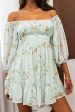 Abby Off-Shoulder Tie-Up Back Dress Floral Print Mint on Sale