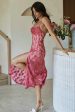 Well Versed Pleated Bust Front Split Dress Lace Rose For Cheap