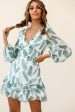 Tozzi Long Balloon Sleeve V-Neckline Dress Feather Print White on Sale