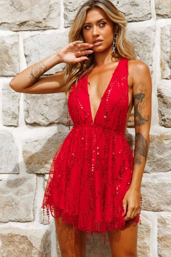 Ariana Sequin Mini Party Dress Red For Discount