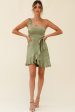 Waiting For Tonight One Shoulder Faux Wrap Dress Olive Online Hot Sale