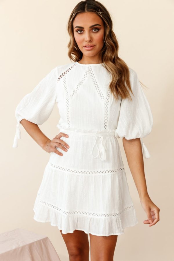 Antonia Half Puff Sleeve Crochet Detail Dress White Online