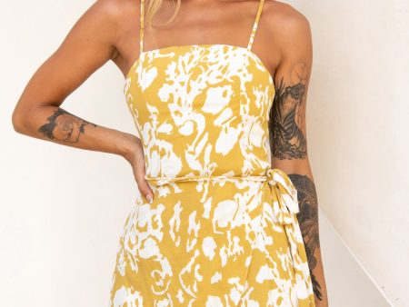 Wattle Cami Strap Wrap Dress Printed Mustard Online now