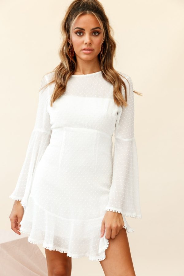 Angelou Long Bell Sleeve Hail Spot Dress White Cheap