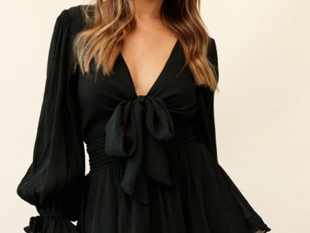 Anthea Bow-Tie Front Layered Frill Dress Black Hot on Sale