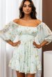 Abby Off-Shoulder Tie-Up Back Dress Floral Print Mint on Sale