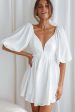 Always Dreaming Puff Sleeve Structured V-Neckline Mini Dress White Fashion