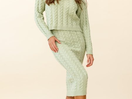 Cozy Up Cable Knit Midi Skirt Green Online now