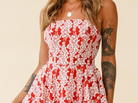 Alexandria Square Neckline Tie Back Romper Floral Print Red on Sale