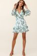 Tozzi Long Balloon Sleeve V-Neckline Dress Feather Print White on Sale