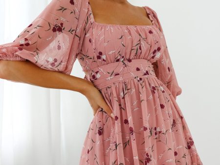 Abby Off-Shoulder Tie-Up Back Dress Floral Print Rose Discount