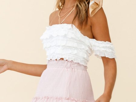 Alexi Mini Skirt Frill Trim Crepe Texture Baby Pink For Sale