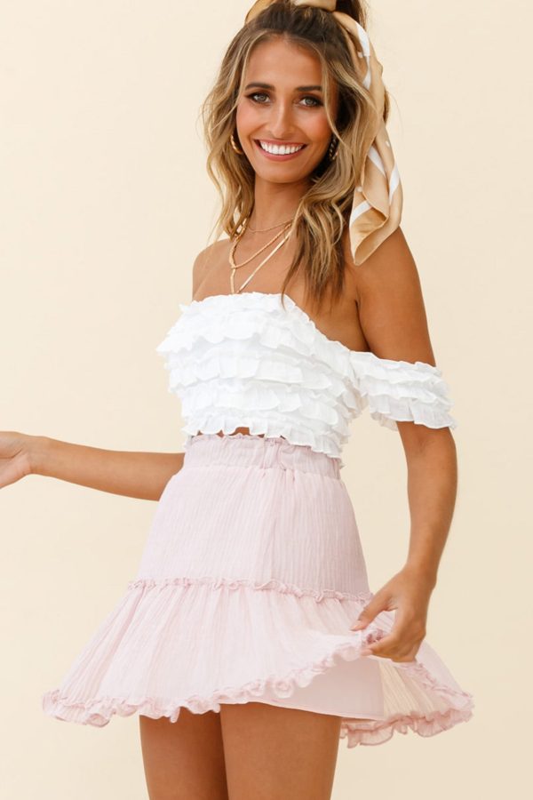 Alexi Mini Skirt Frill Trim Crepe Texture Baby Pink For Sale