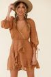 Wilde Balloon Sleeve Crochet Trim Dress Tan Discount