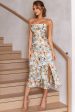 Well Versed Pleated Bust Front Split Dress Floral Abstract Print Sage Hot on Sale