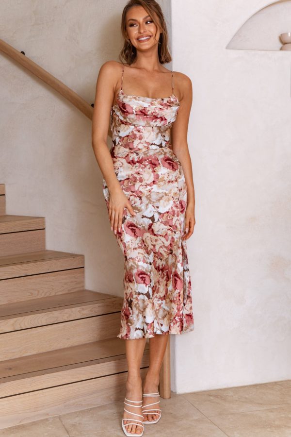 Well Versed Pleated Bust Front Split Dress Floral Abstract Print Rose Online Sale