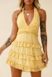 Venezuela Ruffle Trim Tie-Back Halterneck Dress Floral Print Yellow White Discount