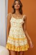 West Coast Frill Trim Tied Shoulders Dress Floral Print Beige Multi Hot on Sale