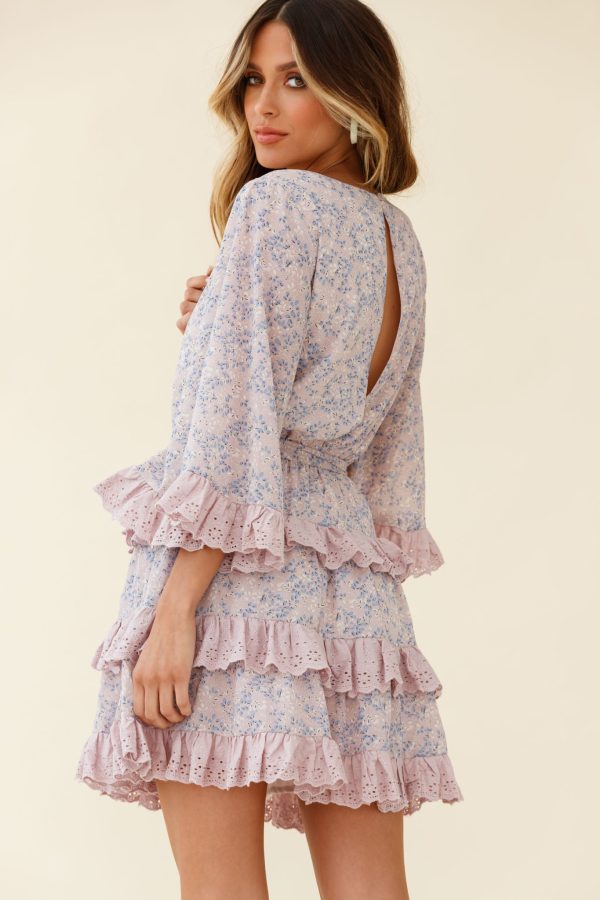 Tulsa 3 4 Sleeve Waist Tie Frill Dress Floral Print Pink Online now