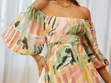 Abby Off-Shoulder Tie-Up Back Dress Watercolor Print Multi Online now