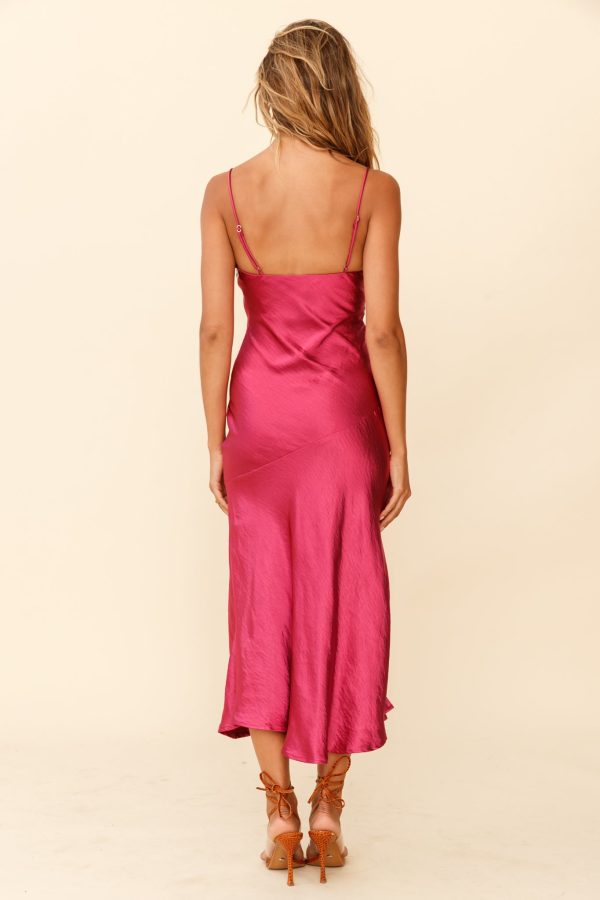 Well Versed Pleated Bust Front Split Dress Fuchsia Online Hot Sale