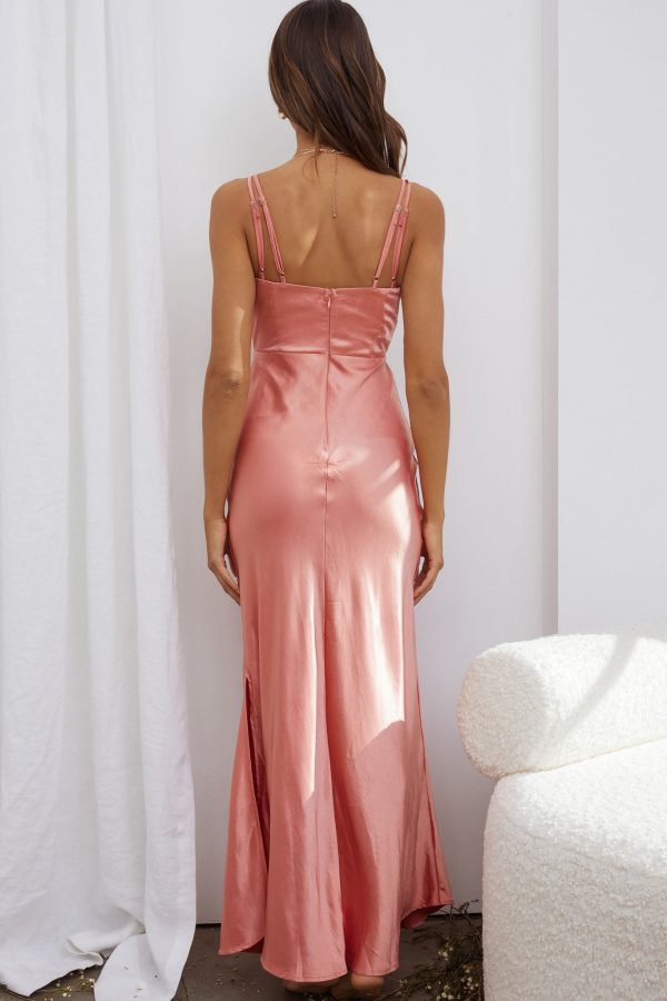 Torah Cut-Out Bodice Front Split Maxi Dress Peach Hot on Sale