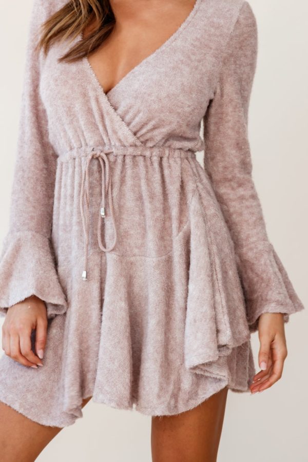 Wait For It Long Sleeve Drawstring Dress Blush Discount