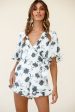 Wild Heart Bell Sleeve Wrap Romper Floral Print White Fashion