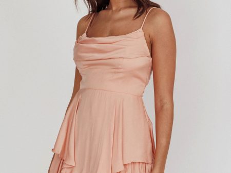 Well Versed Cowl Neck Flounce Romper Peach Online