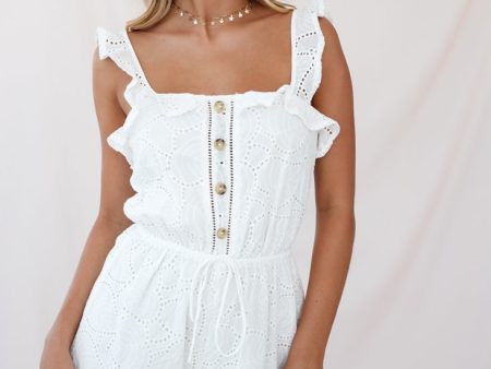 Virginia Ruffle Strap Eyelet Embroidery Romper White Hot on Sale