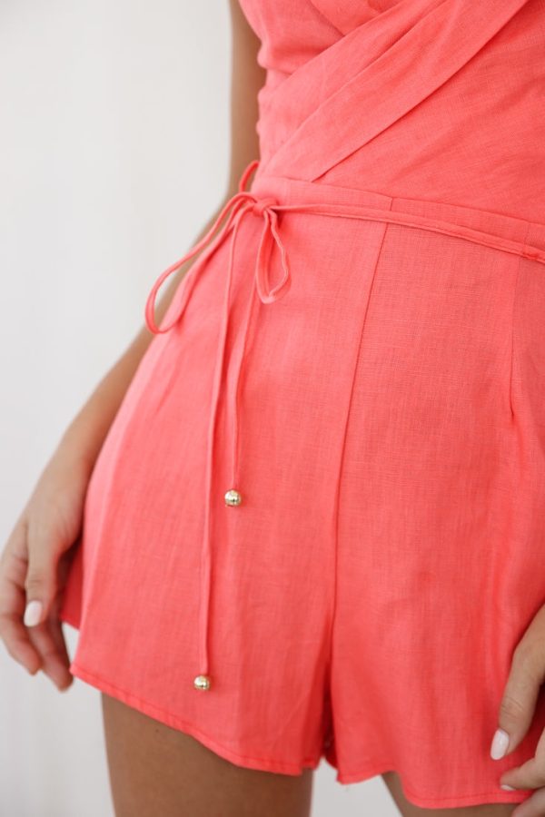 Westminster Cami Strap Wrap Top Romper Tangerine Online now