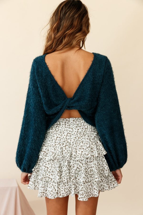 Adore Back-To-Front Twist Knit Crop Top Teal Supply