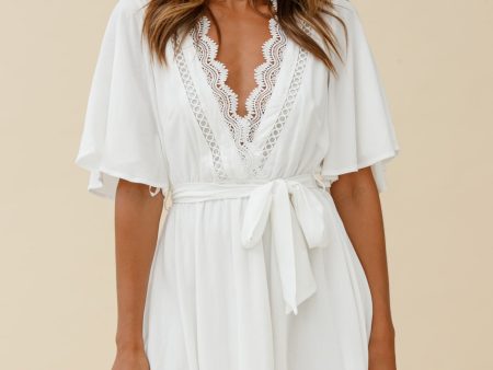 Angela Lace-Trimmed Bust Angel Sleeve Dress White Supply