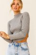 Tina Long Sleeve Ribbed Turtleneck Top Grey Marle For Discount