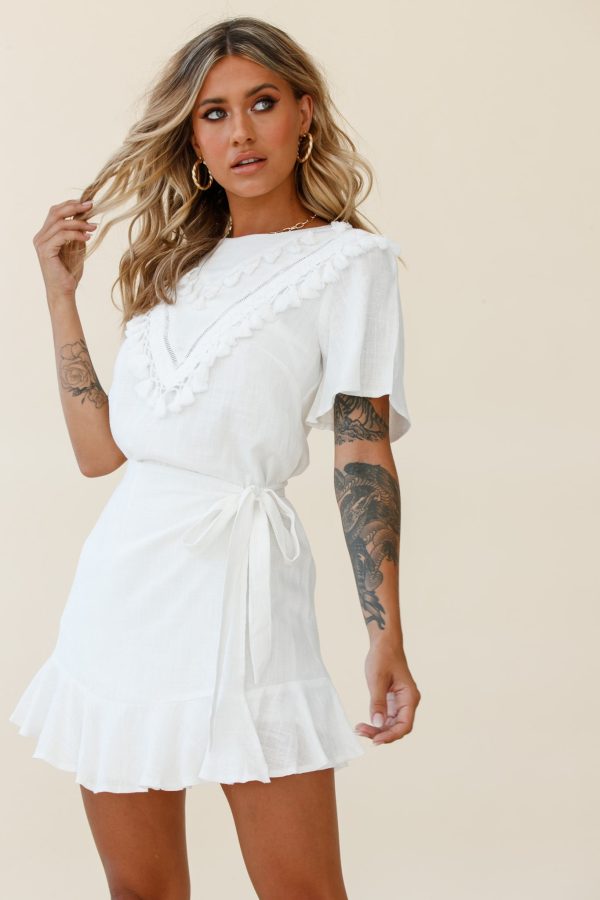 Angelique Tassel Bust Wrap Bottom Dress White Online Sale