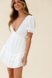 Andes Puff Sleeve Key-Hole Back Dress White Fashion