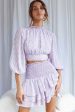 Whisked Away Balloon Sleeve Open Back Crop Top Floral Print Lilac Cheap