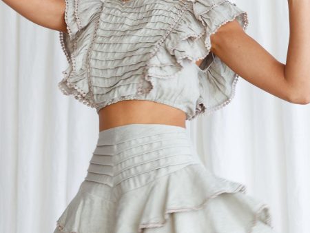 Wild And Free Pintuck Pleat And Ruffle Crop Top Pistachio For Cheap