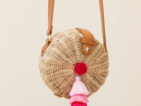 Tulum Woven Circle Tassel Trim Bag Pink Online Hot Sale