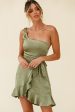 Waiting For Tonight One Shoulder Faux Wrap Dress Olive Online Hot Sale