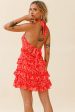 Venezuela Ruffle Trim Tie-Back Halterneck Dress Floral Print Red White For Sale