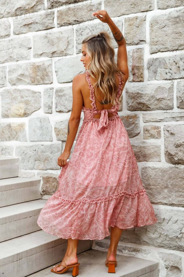 Anyah Frill Detail Tie Back Maxi Dress Paisley Print Pink Hot on Sale